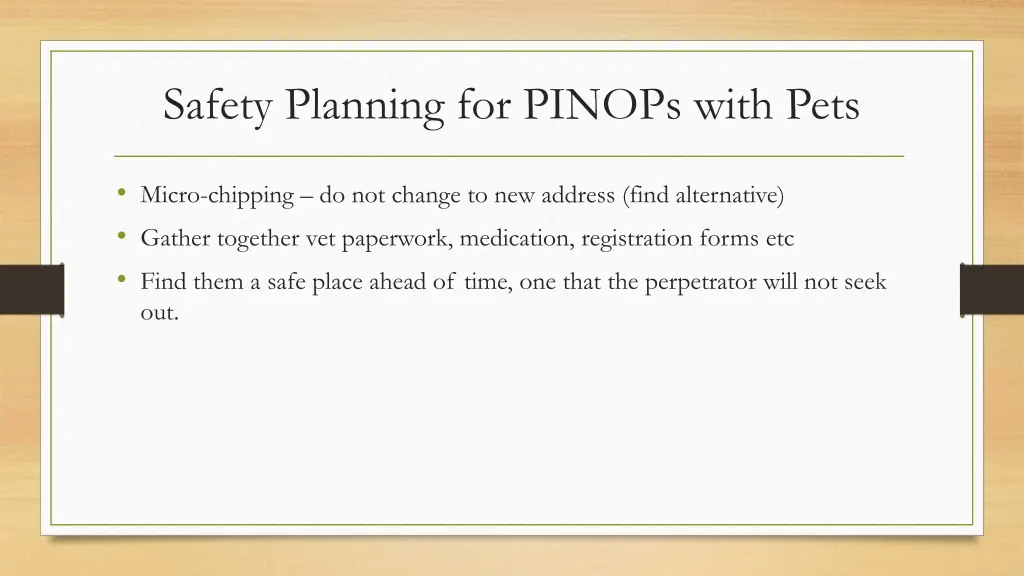 safety planning for pinops with pets