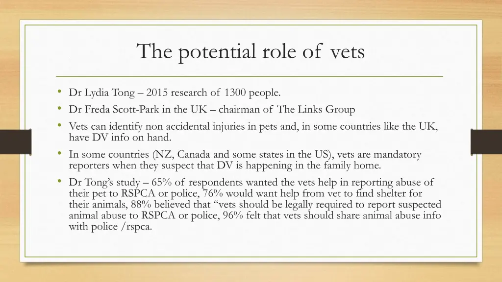 the potential role of vets