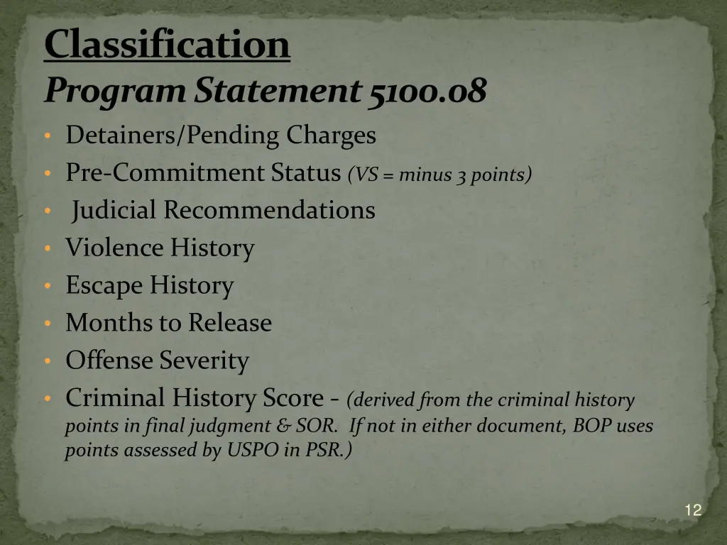 classification program statement 5100 08