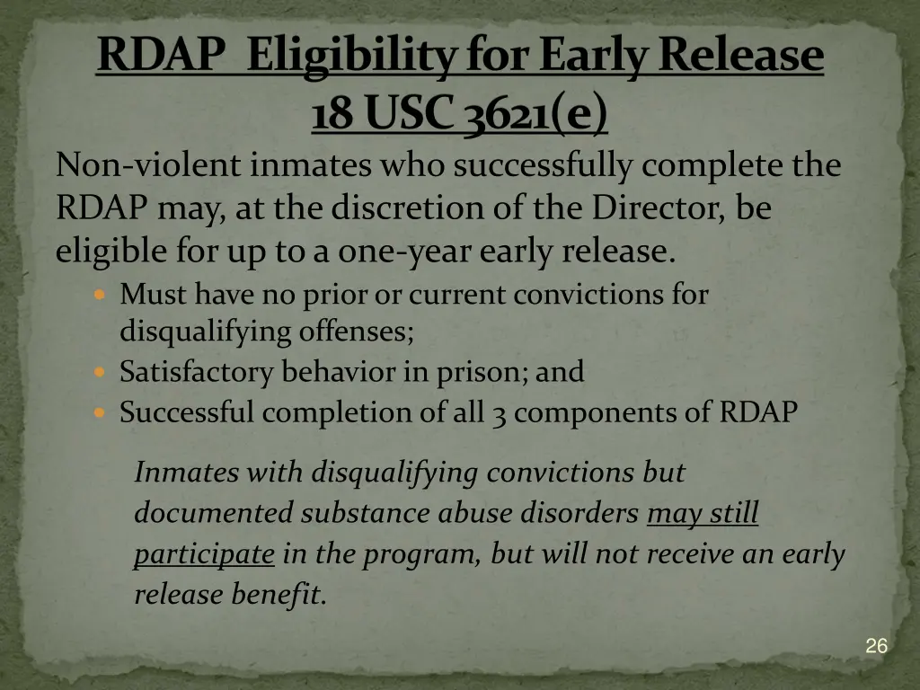 rdap eligibility for early release 18 usc 3621 e