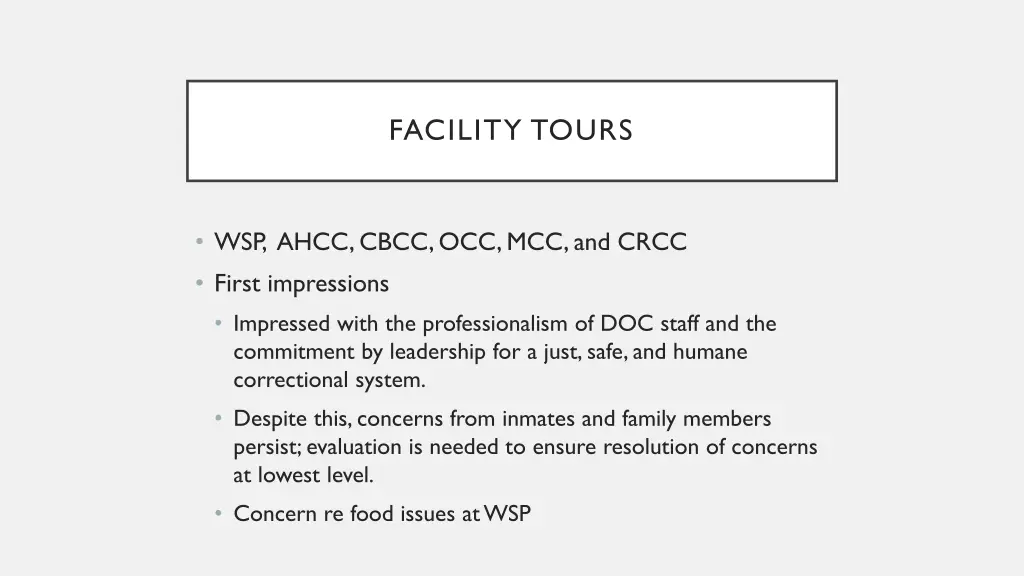 facility tours