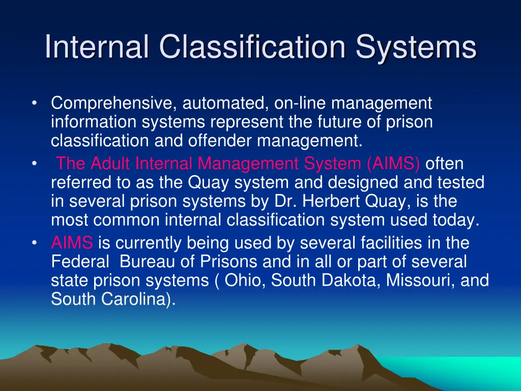 internal classification systems