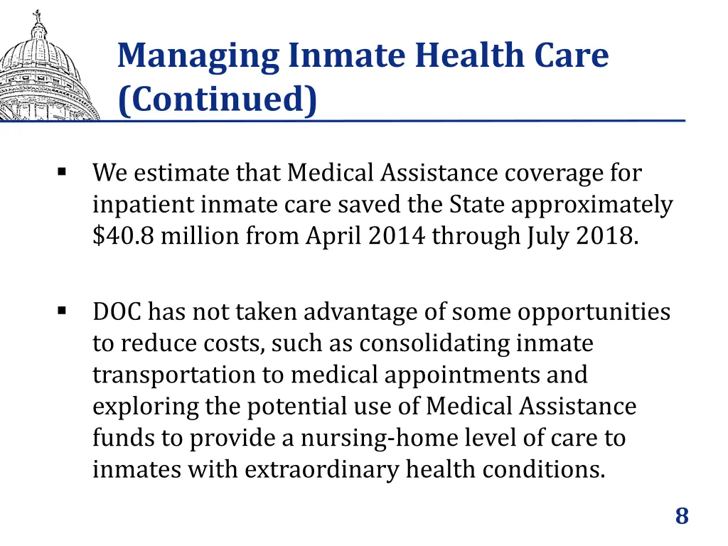 managing inmate health care continued