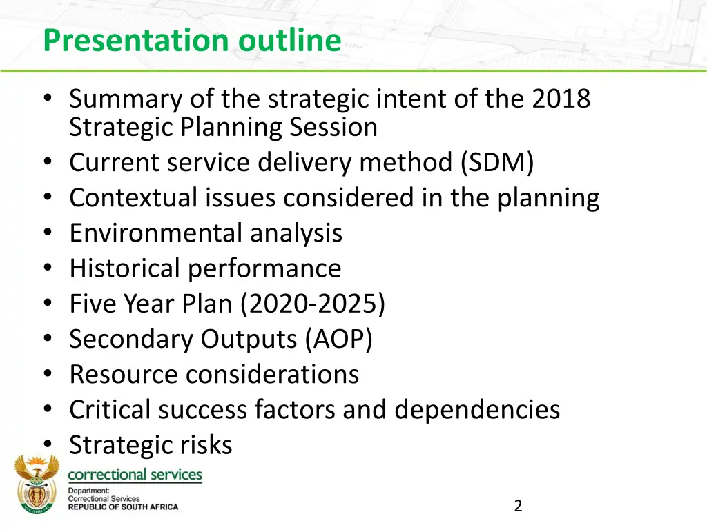 presentation outline