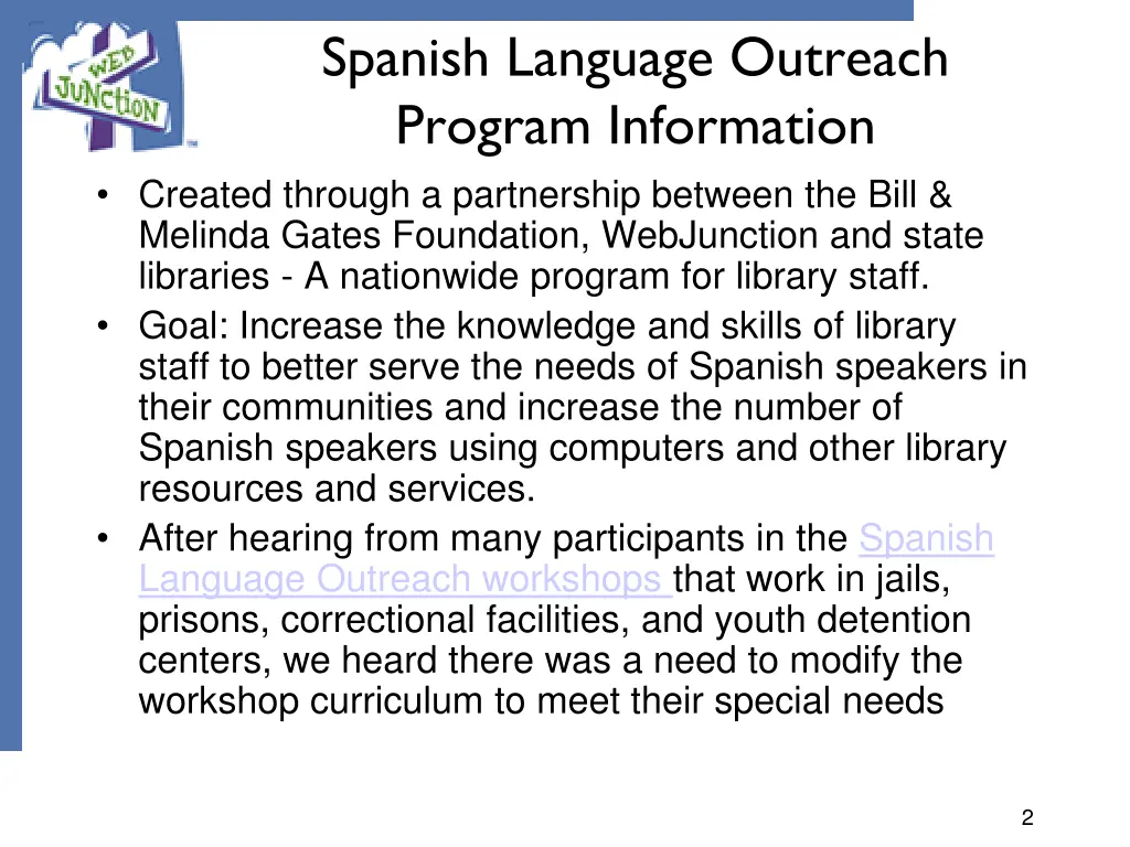 spanish language outreach program information