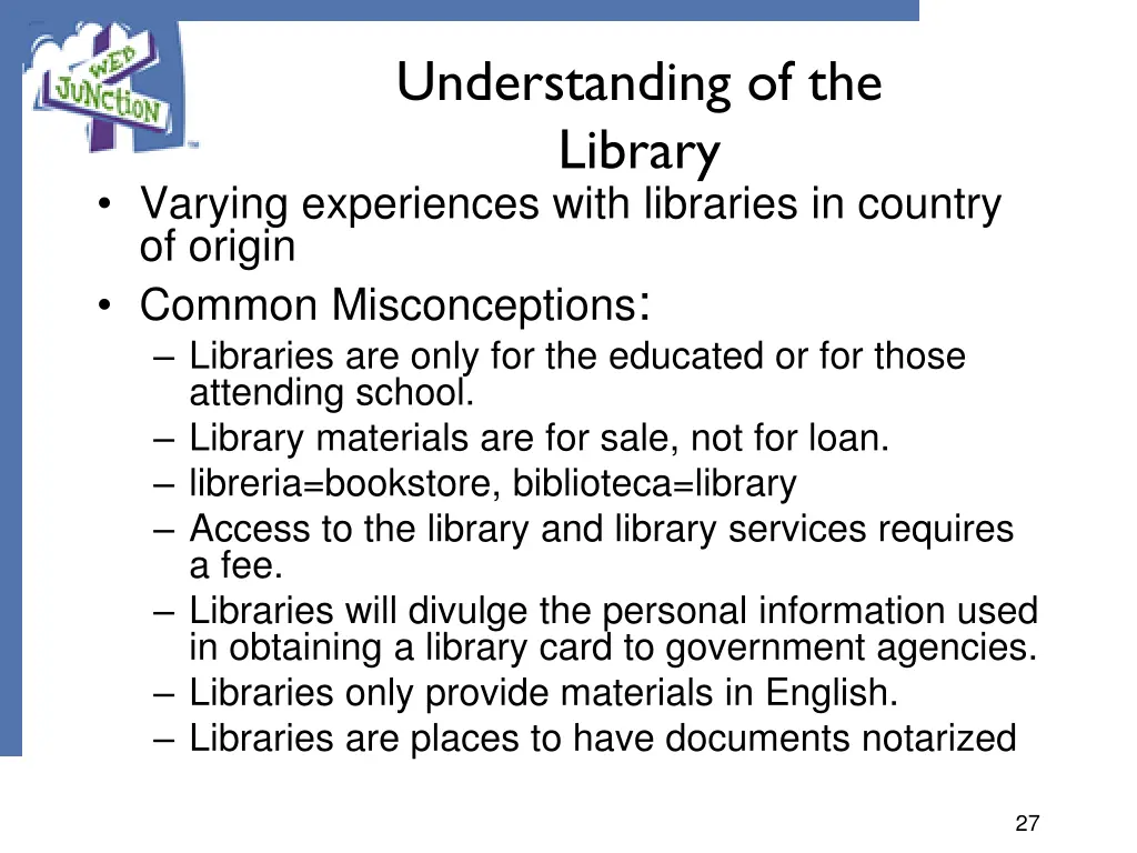 understanding of the library