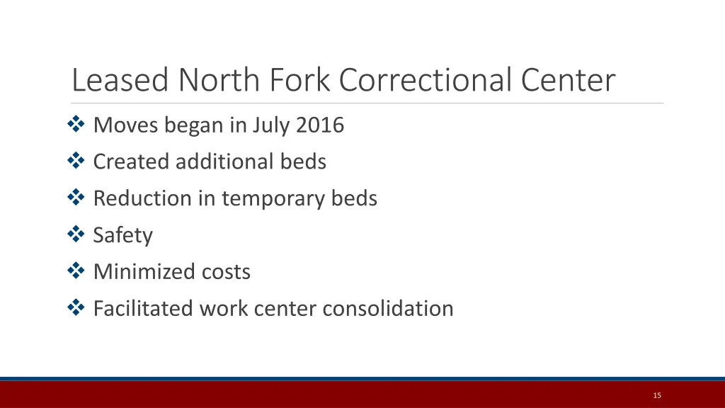 leased north fork correctional center moves began