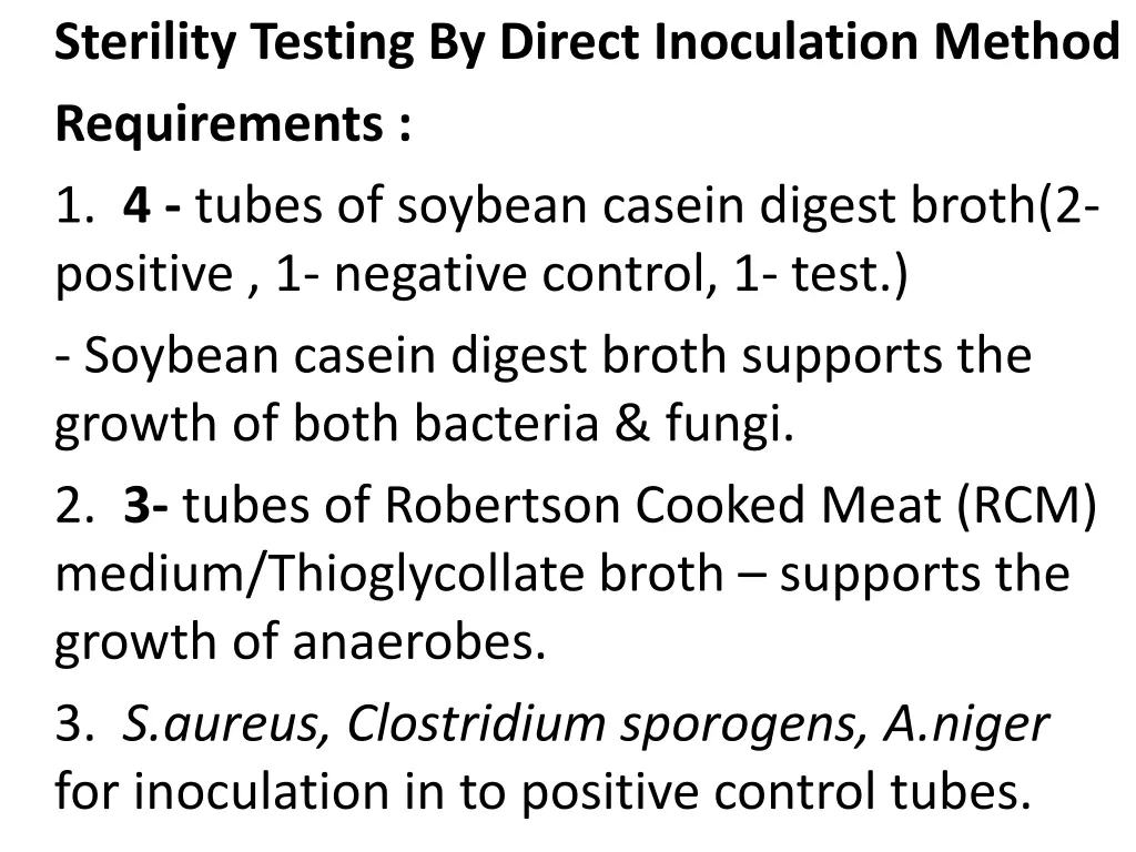 sterility testing by direct inoculation method