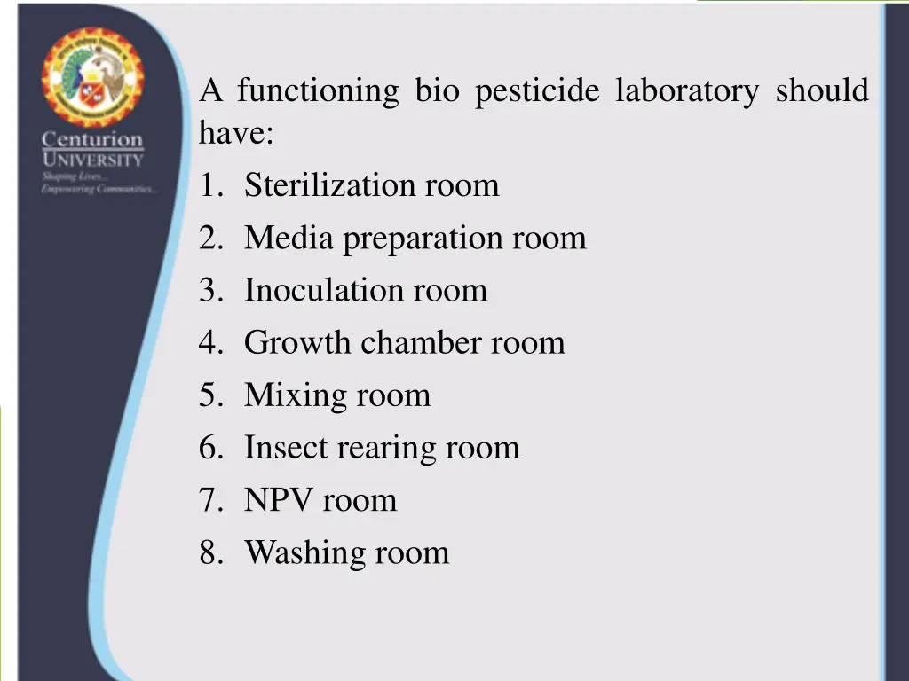 a functioning bio pesticide laboratory should