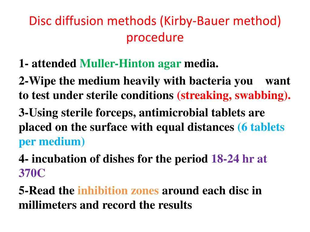 disc diffusion methods kirby bauer method