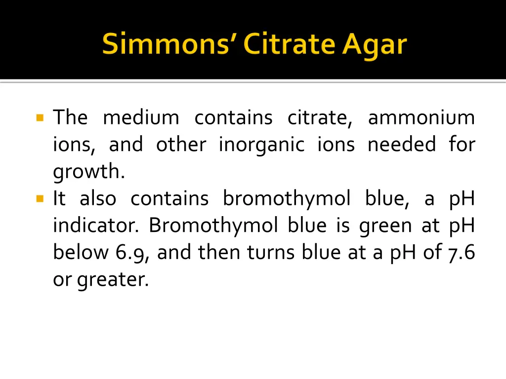 the medium contains citrate ammonium ions