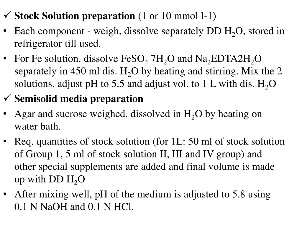 stock solution preparation 1 or 10 mmol l 1 each