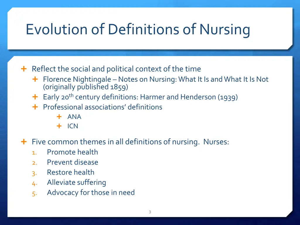 evolution of definitions of nursing