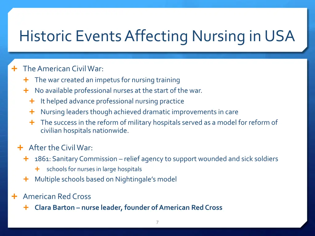 historic events affecting nursing in usa