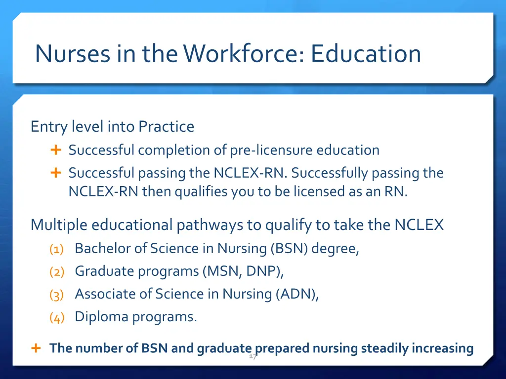 nurses in the workforce education