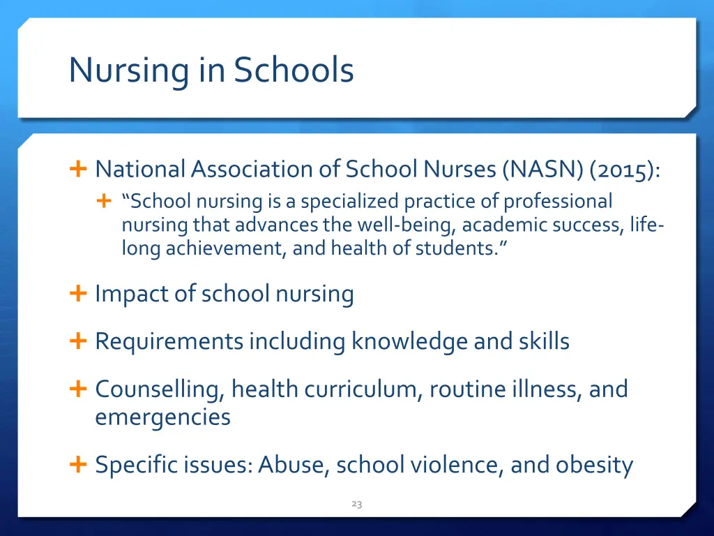 nursing in schools