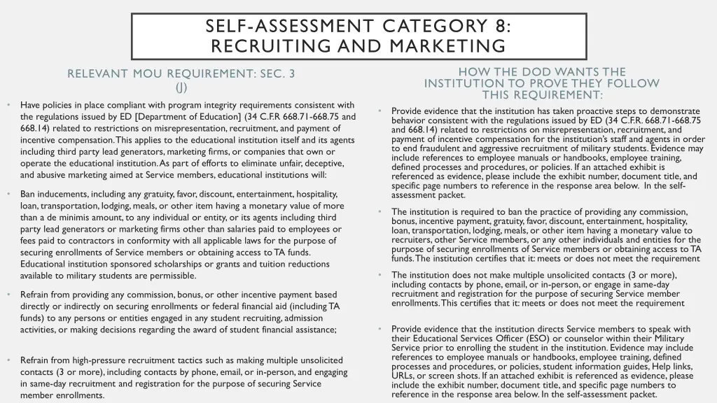 self assessment category 8 recruiting