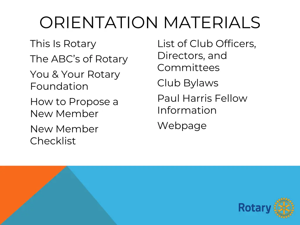 orientation materials