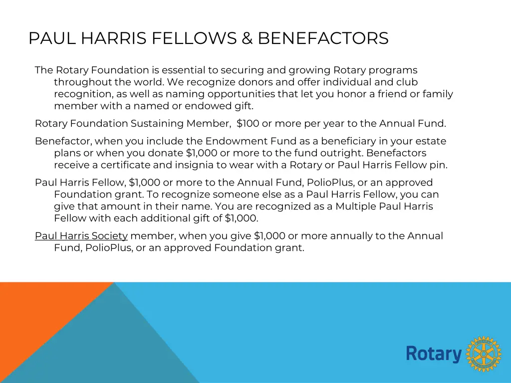 paul harris fellows benefactors