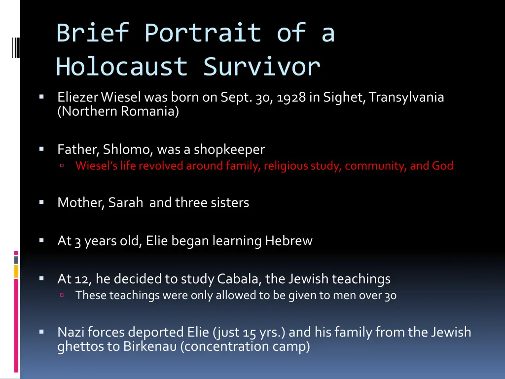 brief portrait of a holocaust survivor