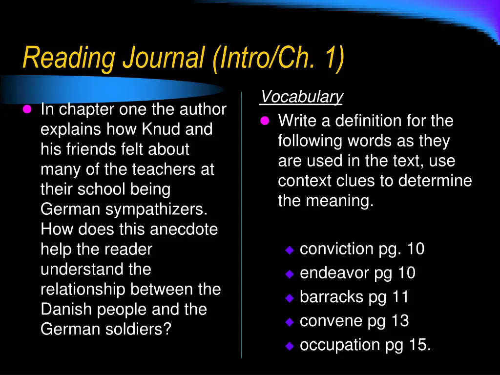 reading journal intro ch 1