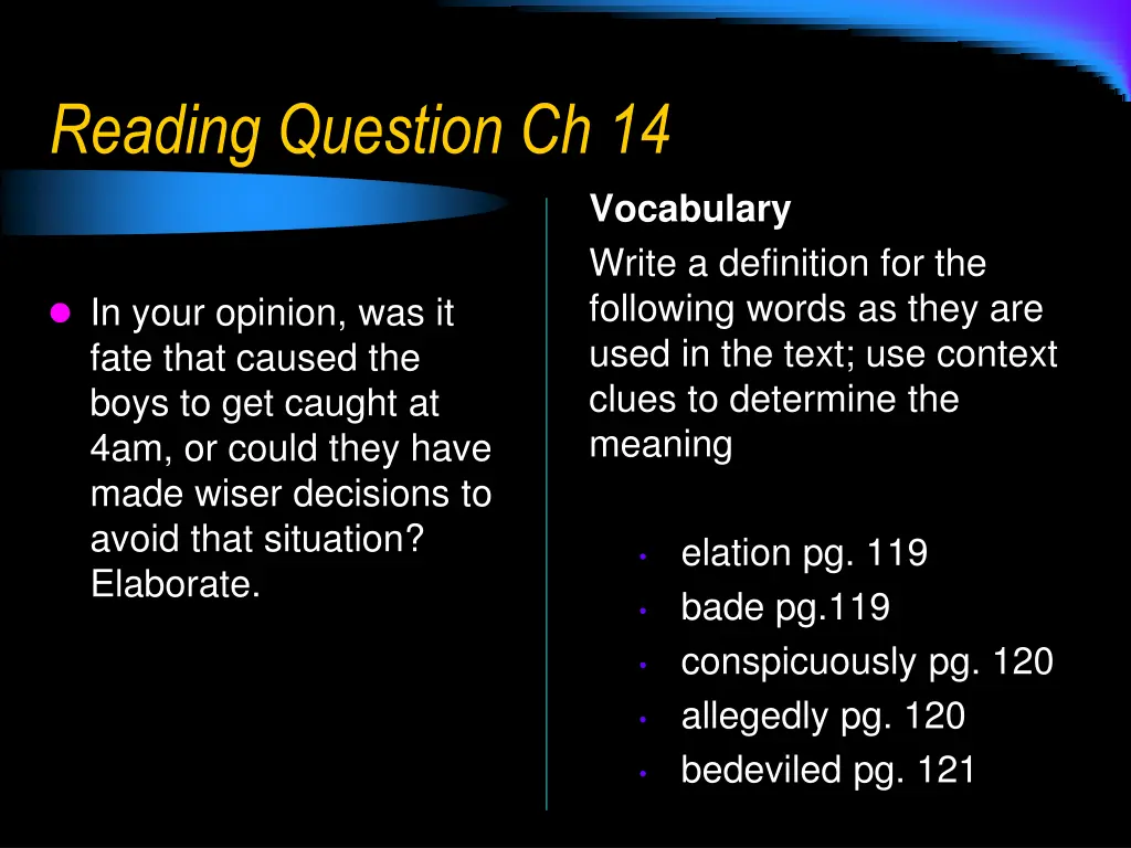 reading question ch 14