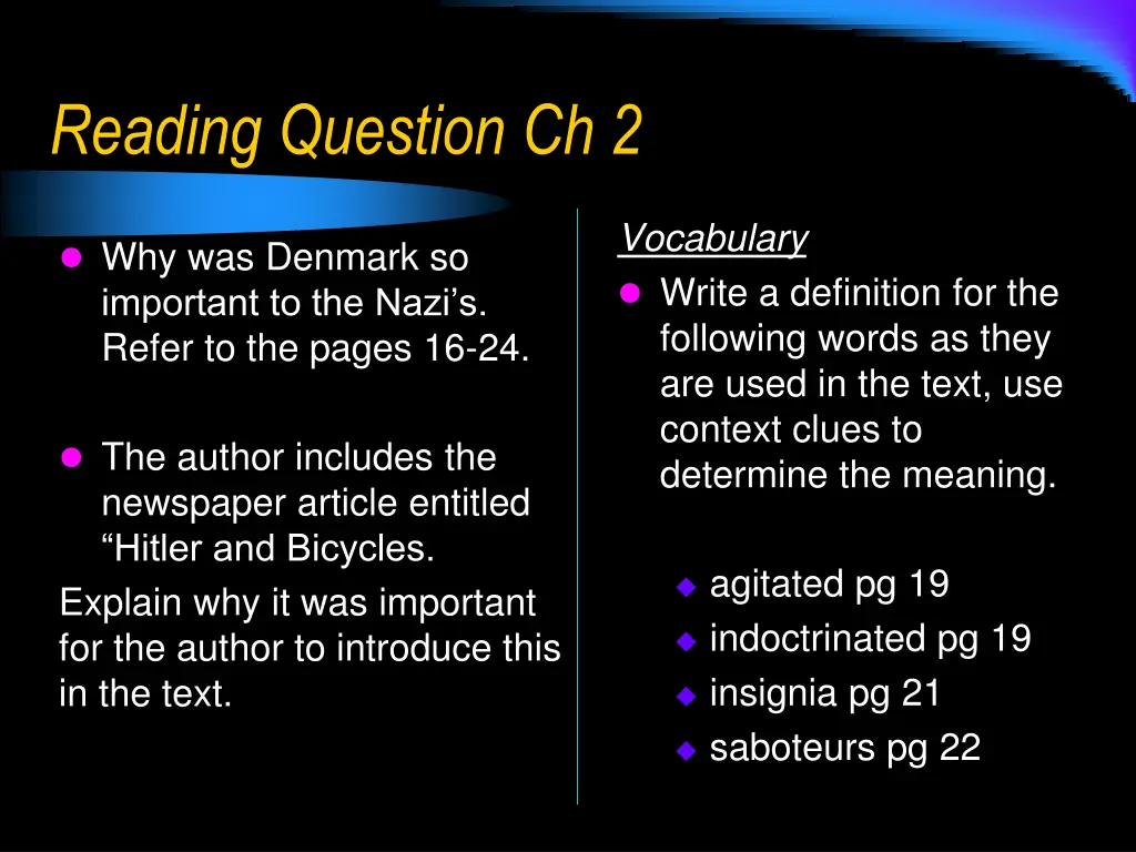 reading question ch 2