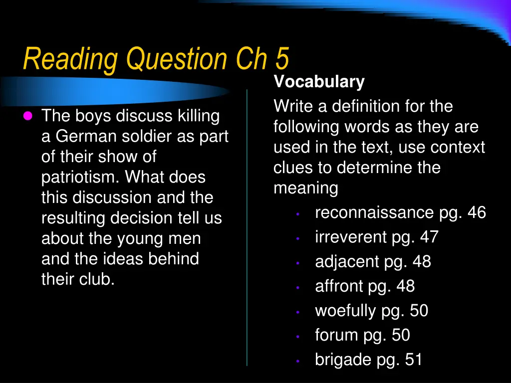 reading question ch 5