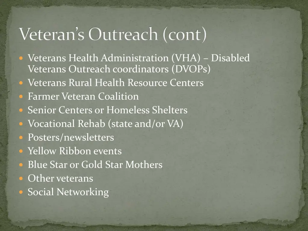 veteran s outreach cont