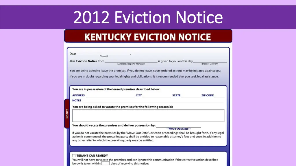 2012 eviction notice 2012 eviction notice