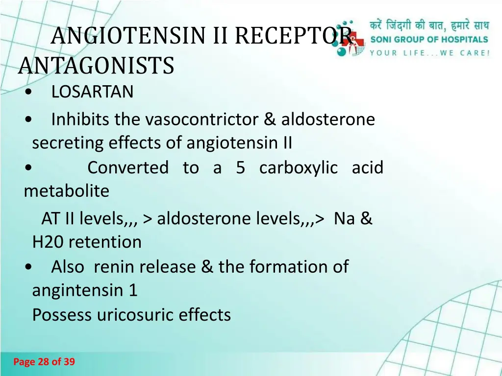 angiotensin ii receptor antagonists losartan