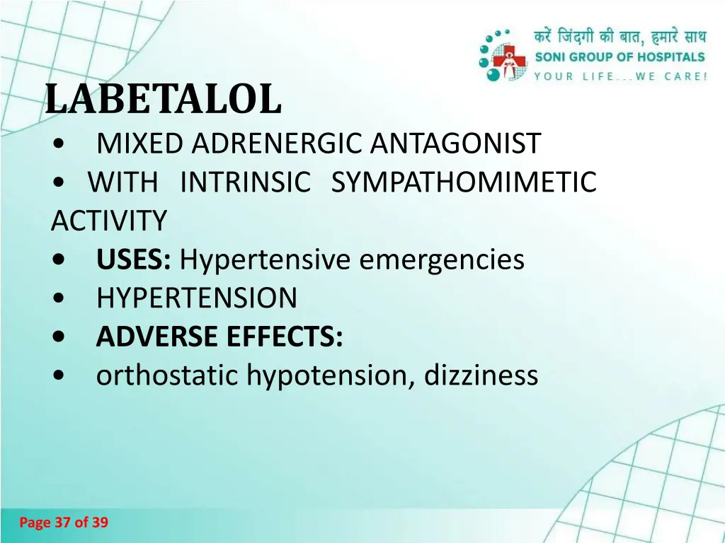 labetalol mixed adrenergic antagonist with