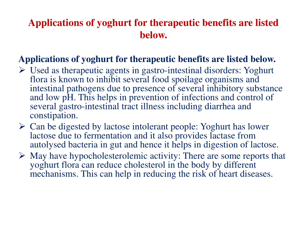 applications of yoghurt for therapeutic benefits