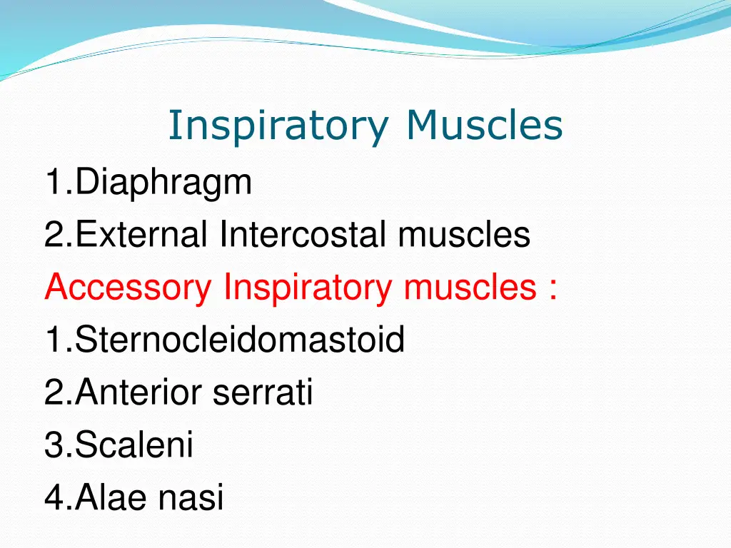 inspiratory muscles 1 diaphragm 2 external