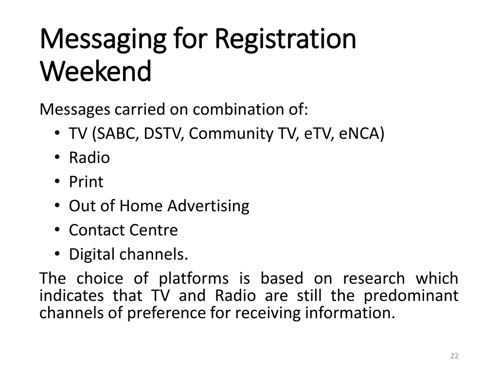 messaging for registration messaging