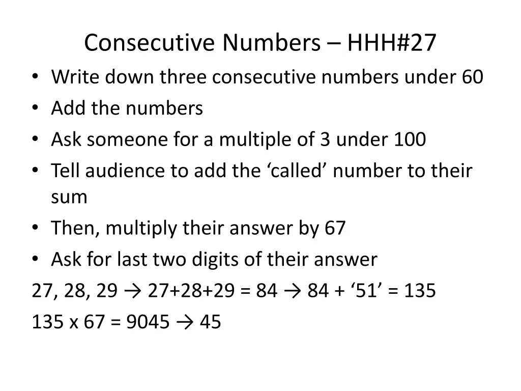 consecutive numbers hhh 27 write down three