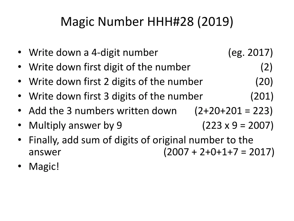 magic number hhh 28 2019