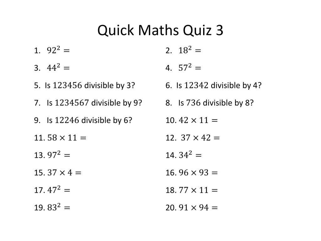 quick maths quiz 3