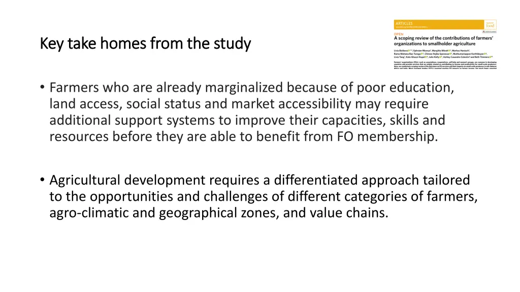 key take homes from the study key take homes from