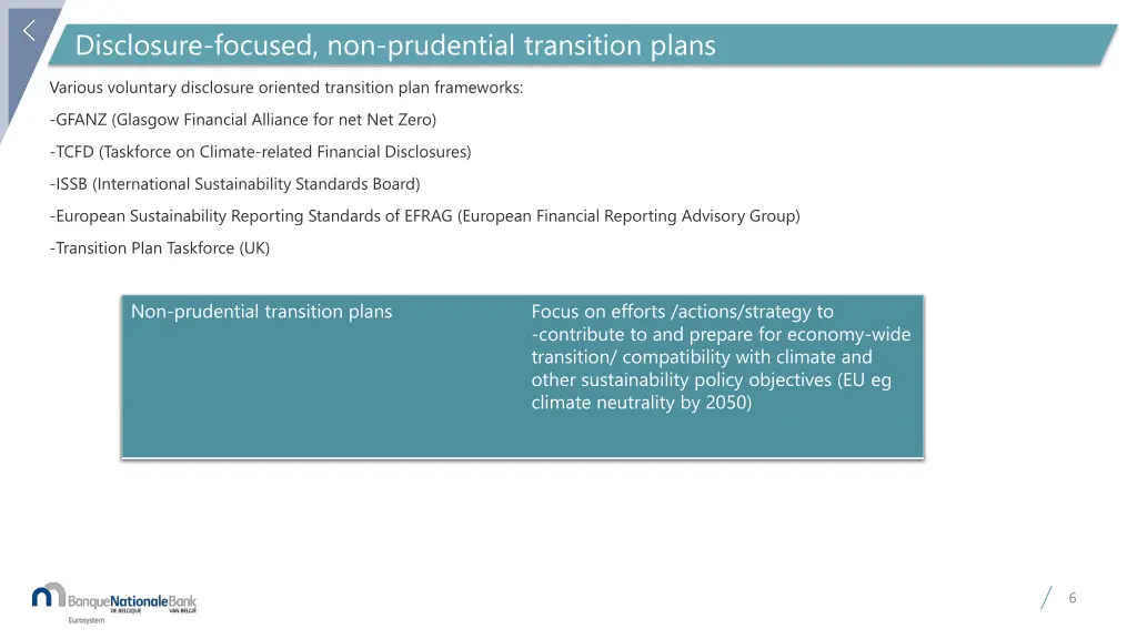 disclosure focused non prudential transition plans