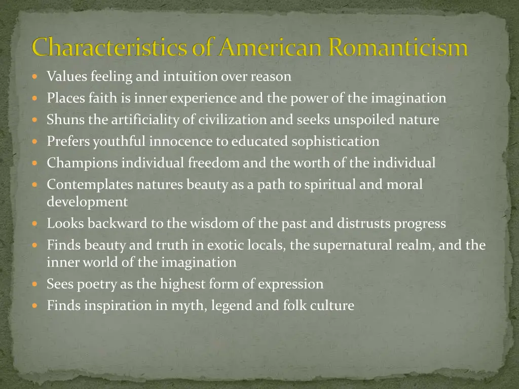 characteristics of american romanticism