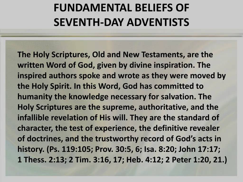 fundamental beliefs of seventh day adventists