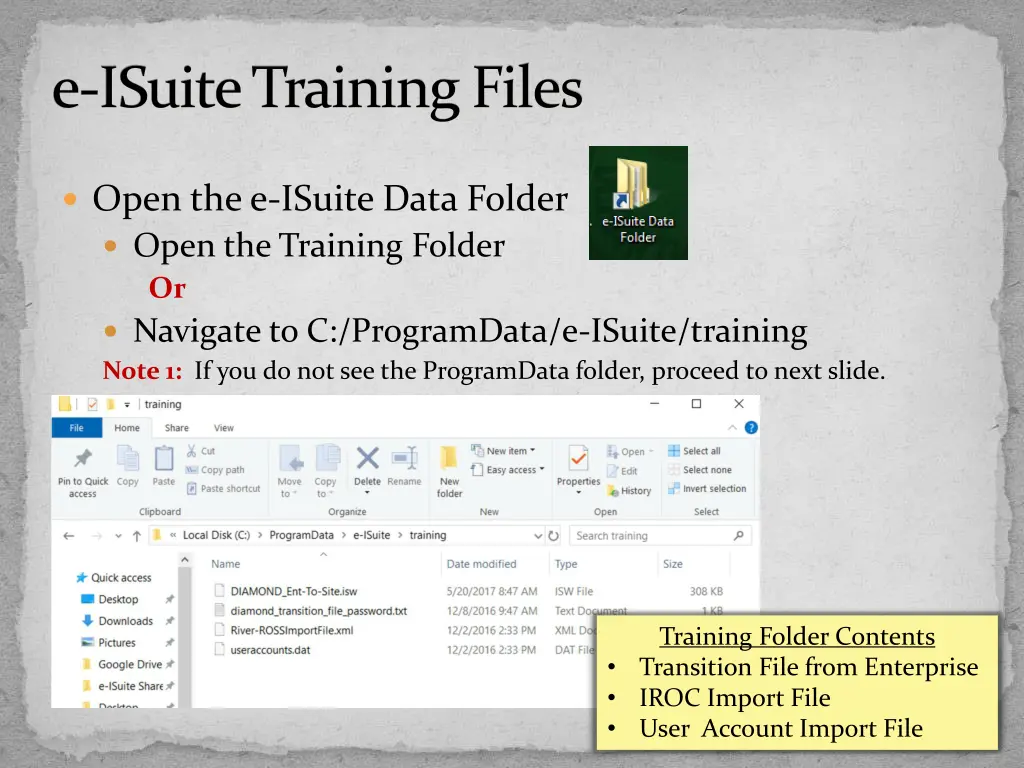 e isuite training files