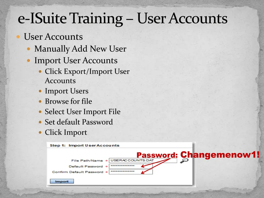 e isuite training user accounts