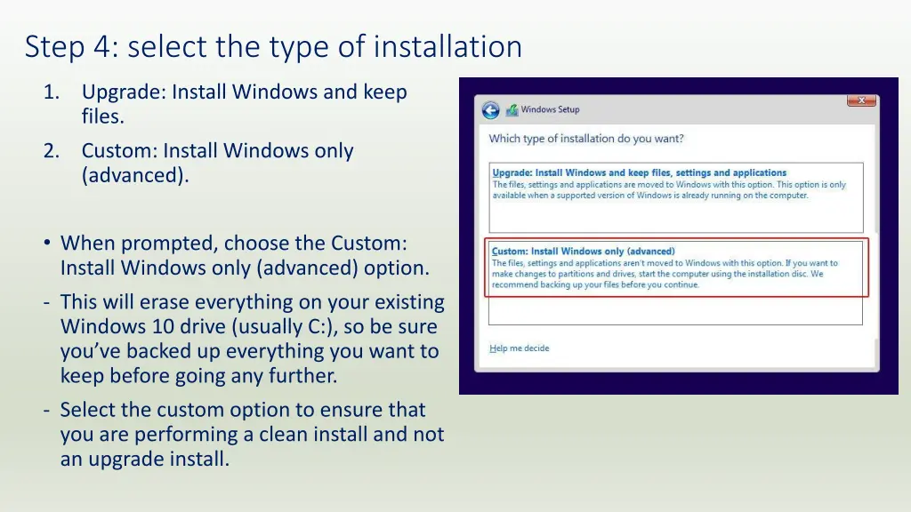 step 4 select the type of installation