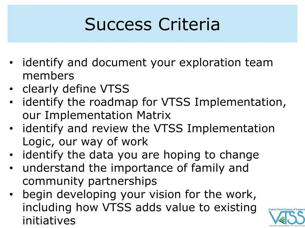 success criteria