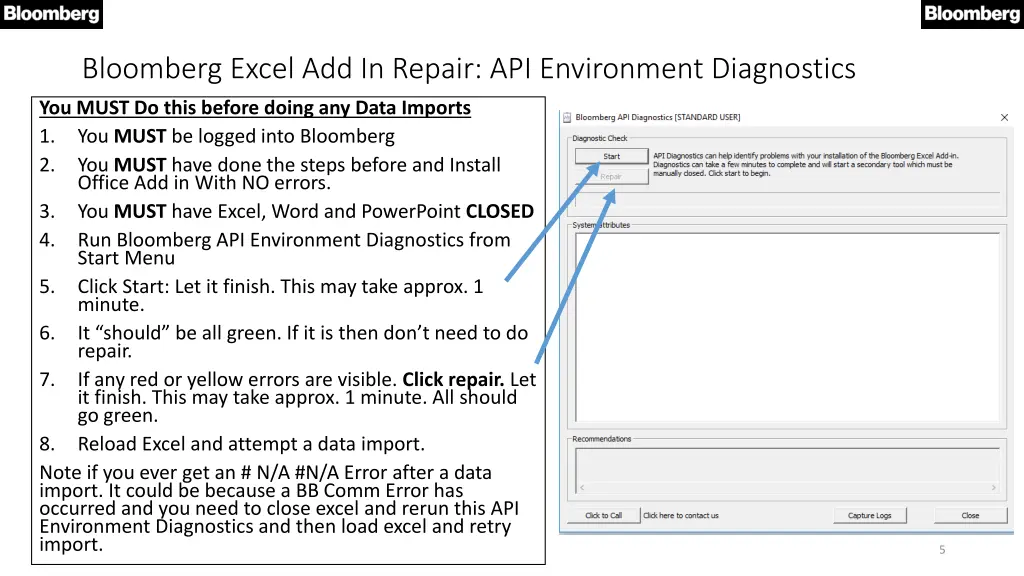 bloomberg excel add in repair api environment