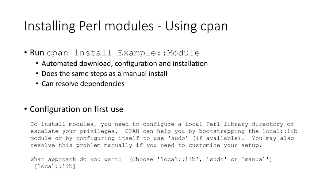 installing perl modules using cpan