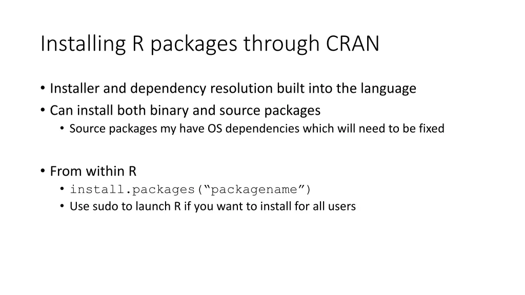 installing r packages through cran