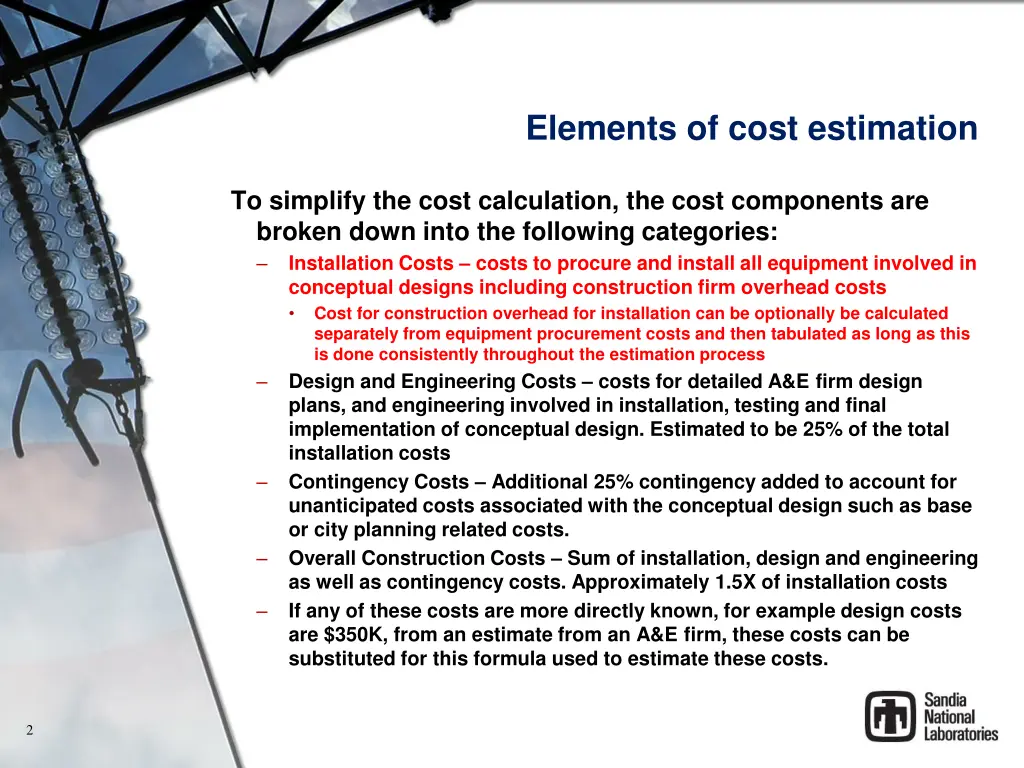 elements of cost estimation